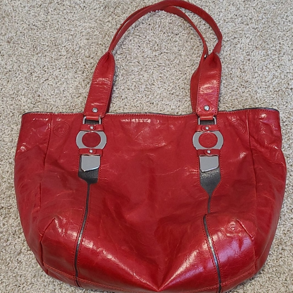 Donald J Pliner Red Silver Leather Purse